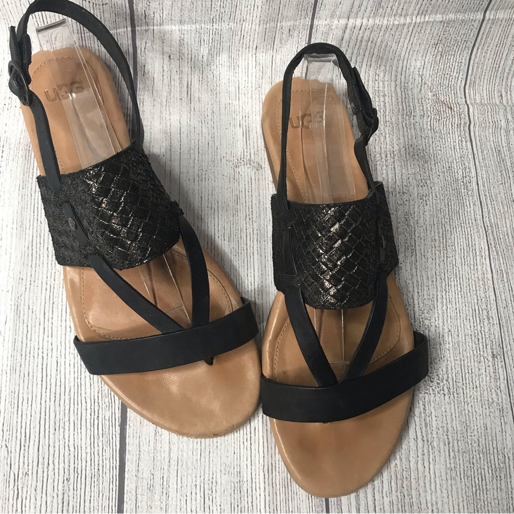 UGG Basket Weave Black Metallic Sandals Woman’s Size 8.5
